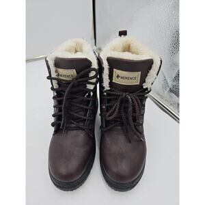 Merence Women's EU 36 Brown Faux Leather Ankle Booties Faux Fur Lined